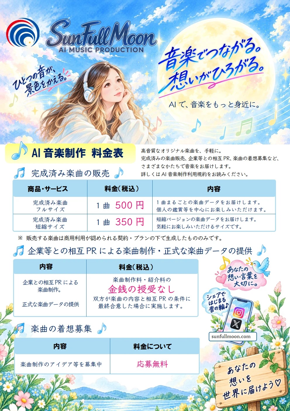 Sun Full MoonのAI音楽制作サービス・制作内容と料金案内